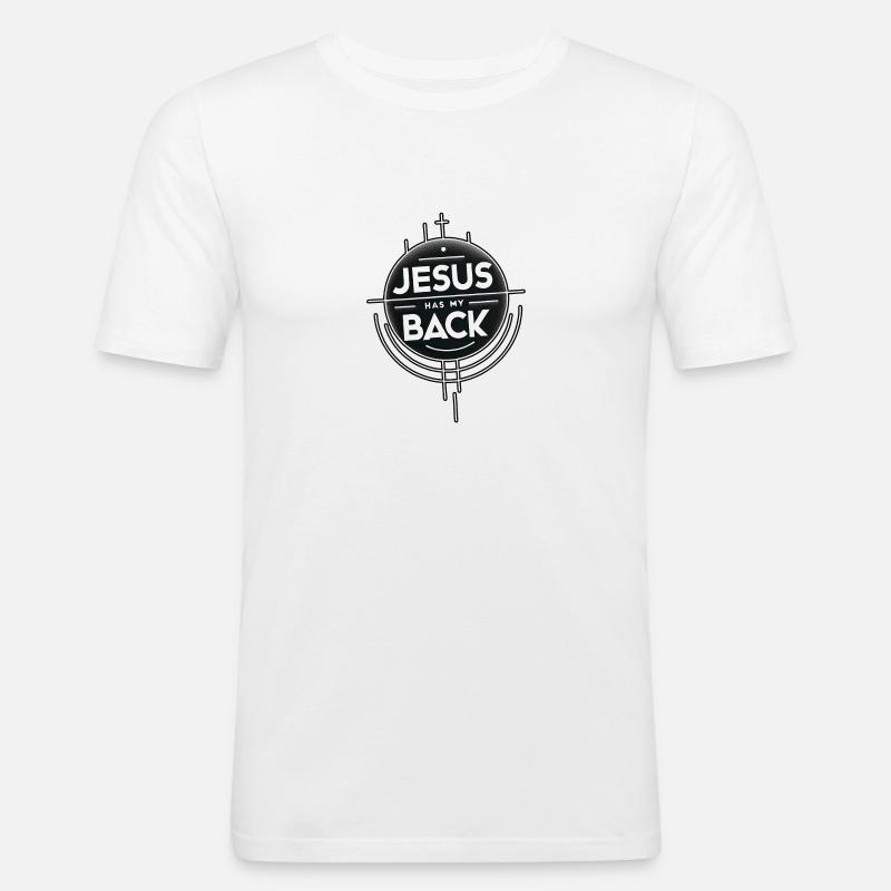 Jesus Has My Back 19 - Männer Slim Fit T-Shirt - Weiß
