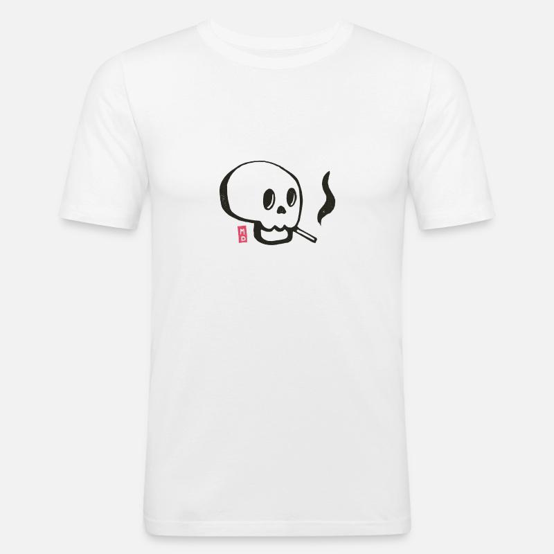 Schädel raucht eine Zigarette - Männer Slim Fit T-Shirt - Weiß