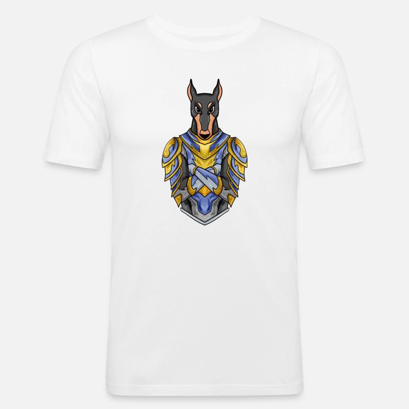 Ritter Hund Hunderasse Dobermann mit Rüstung - Männer Slim Fit T-Shirt - Weiß