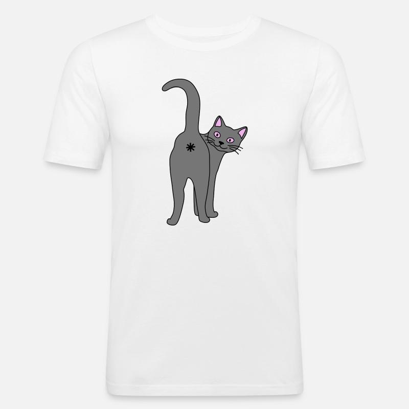 Freche Katze - Männer Slim Fit T-Shirt - Weiß
