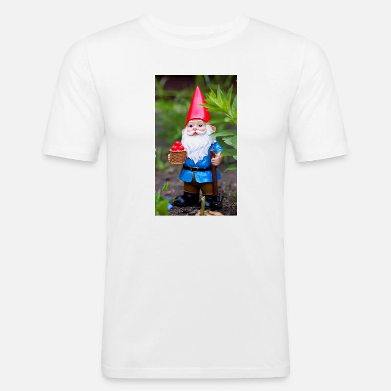 Gartengnom mit Korb - Männer Slim Fit T-Shirt - Weiß