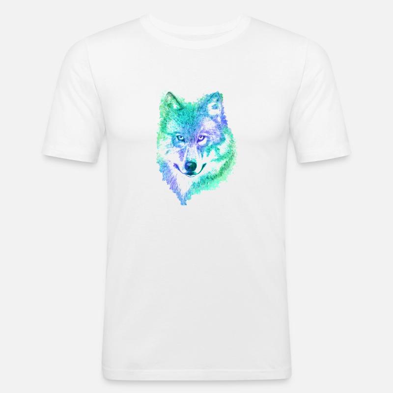 Lupo blu-verde-viola - Maglietta aderente da uomo - bianco
