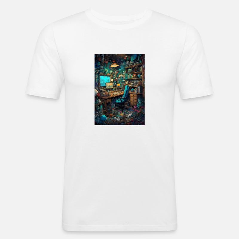 Wohnraum eines Computer Nerds - Männer Slim Fit T-Shirt - Weiß