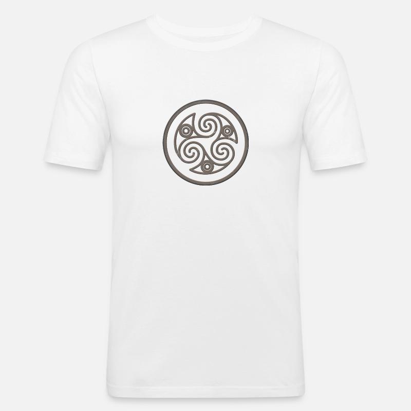 Triskele Celtic spirale marron - T-shirt près du corps Homme - blanc