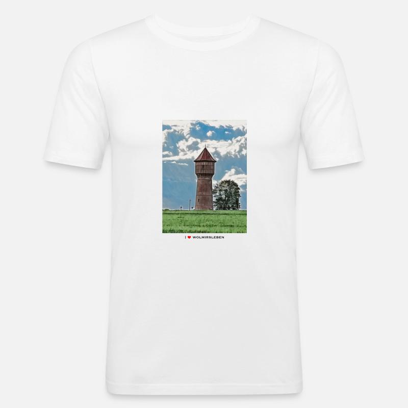 Wasserturm heller Stoff - Männer Slim Fit T-Shirt - Weiß