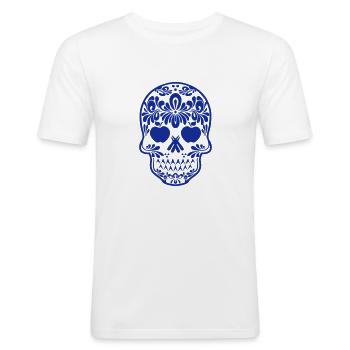 Bembel Skull Blau - Männer Slim Fit T-Shirt - Weiß - Vorne - Nik (191cm)