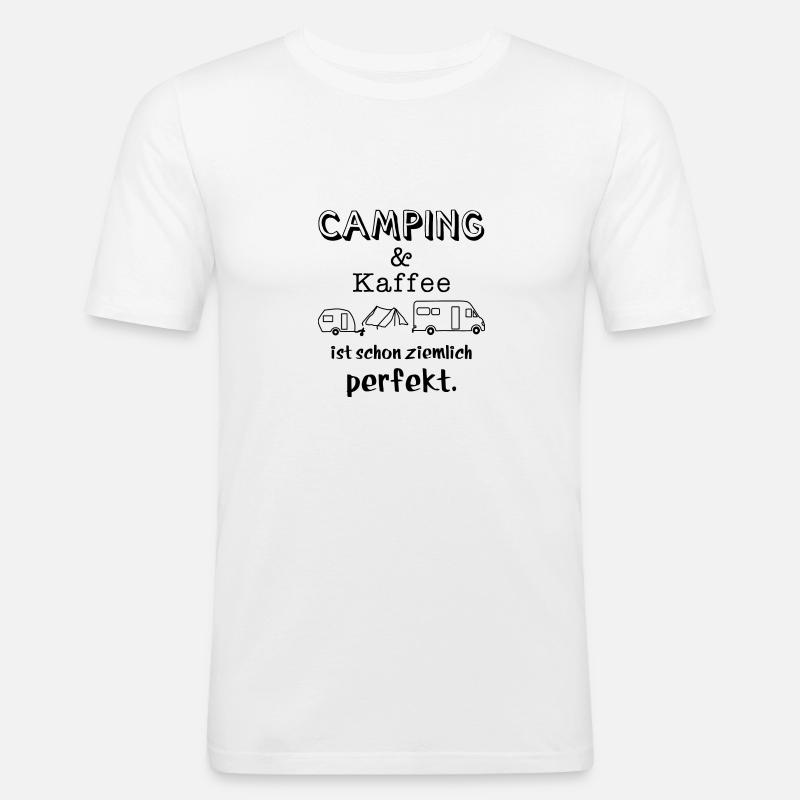 camping und kaffee - Männer Slim Fit T-Shirt - Weiß