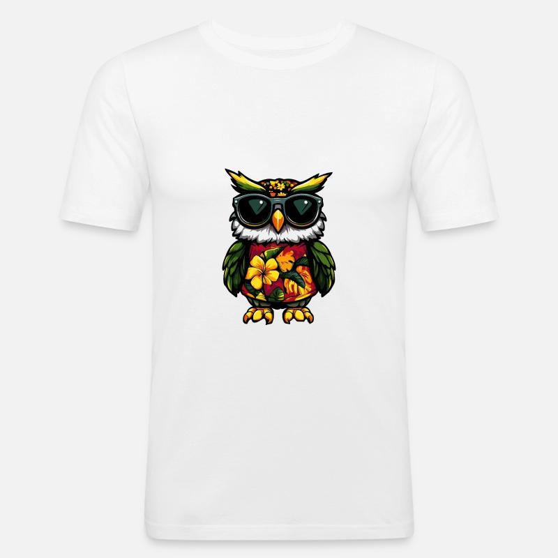 Eule Comic Urlaub - Männer Slim Fit T-Shirt - Weiß