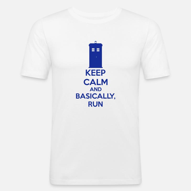 Keep Calm And Basically, Run - Männer Slim Fit T-Shirt - Weiß