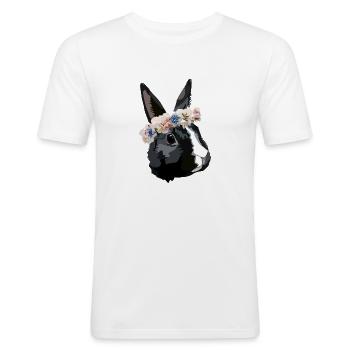 rabbit with flower wreath - Men's Slim Fit T-Shirt - white - Front - Nik (191cm)