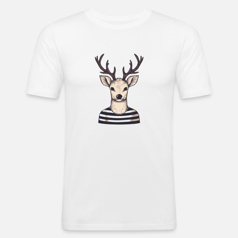 Hipster Hirsch mit Geweih - Männer Slim Fit T-Shirt - Weiß