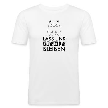 Lass Uns Fremde Bleiben - Katze Mittelfinger - Männer Slim Fit T-Shirt - Weiß - Vorne - Nik (191cm)