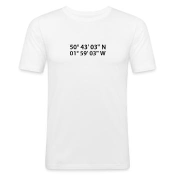 Poole Koordinaten - Männer Slim Fit T-Shirt - Weiß - Vorne - Nik (191cm)