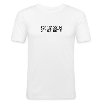 Warschau Koordinaten - Männer Slim Fit T-Shirt - Weiß - Vorne - Nik (191cm)