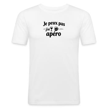 I can't I have an aperitif – Humor and funny message - Men's Slim Fit T-Shirt - white - Front - Nik (191cm)