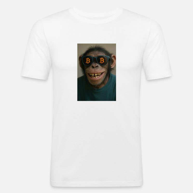 Bitcoin meets Monkey Joe - Männer Slim Fit T-Shirt - Weiß