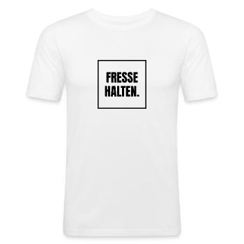 Fresse halten - Männer Slim Fit T-Shirt - Weiß - Vorne - Nik (191cm)