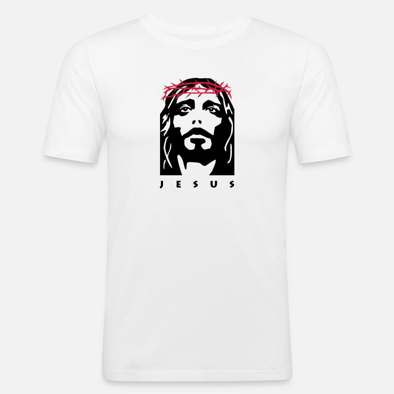 jesus - Männer Slim Fit T-Shirt - Weiß