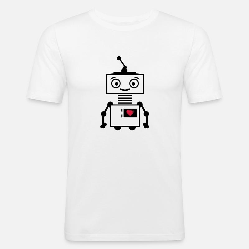 roboter_herz_2 - Männer Slim Fit T-Shirt - Weiß