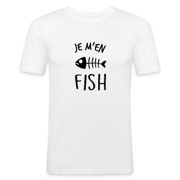 Je m'en fish - T-shirt près du corps Homme - blanc - Devant - Nik (191cm)