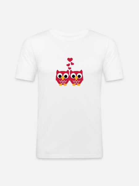 Eule Liebe - Männer Slim Fit T-Shirt - Weiß