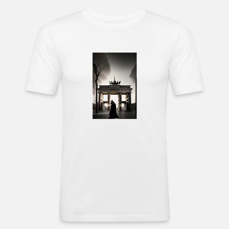 berlin black white siluette 2 - Männer Slim Fit T-Shirt - Weiß