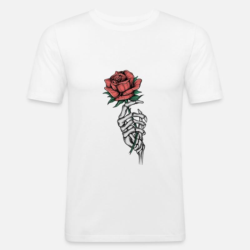 Knochenhand mit Rose - Männer Slim Fit T-Shirt - Weiß