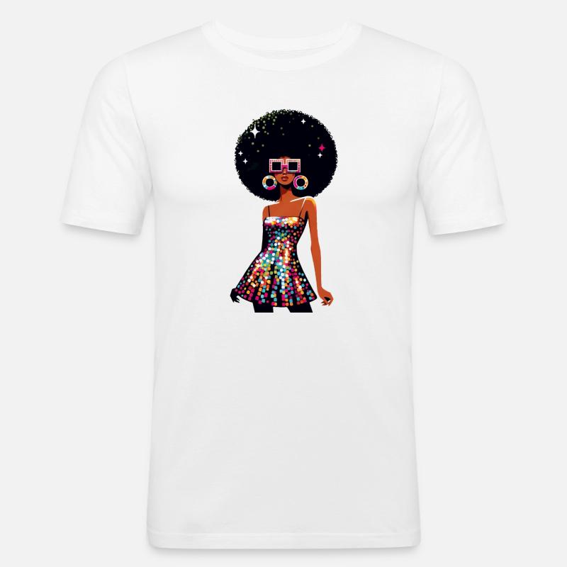 Disco Afro Glam Sequins Design - T-shirt près du corps Homme - blanc