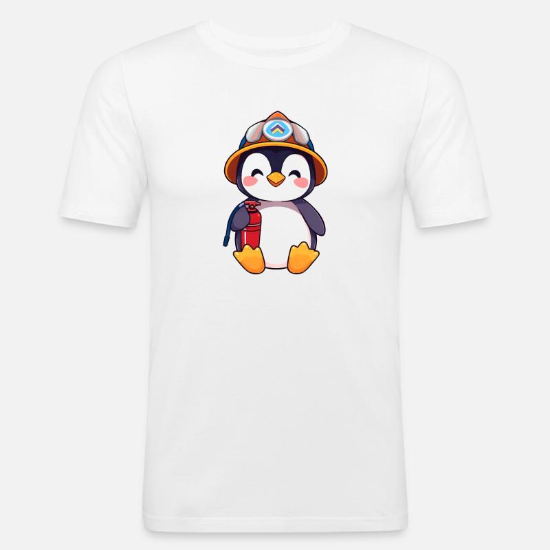 Vorbereiteter Pinguin-Brandschutz-Cartoon - Männer Slim Fit T-Shirt - Weiß