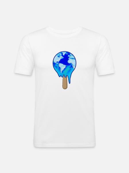 Eis am Stiel mit Erdkugel Schmelzend Klimawandel - Männer Slim Fit T-Shirt - Weiß