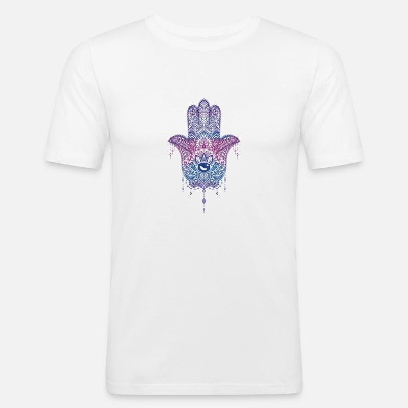 Hand der Fatima - bunt - Männer Slim Fit T-Shirt - Weiß