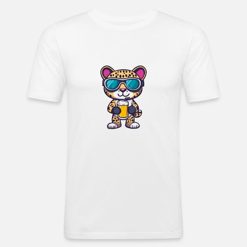 Leopard Apres Ski Bier - Männer Slim Fit T-Shirt - Weiß