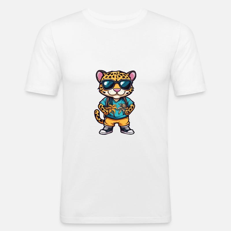 Leopard Comic Urlaub - Männer Slim Fit T-Shirt - Weiß