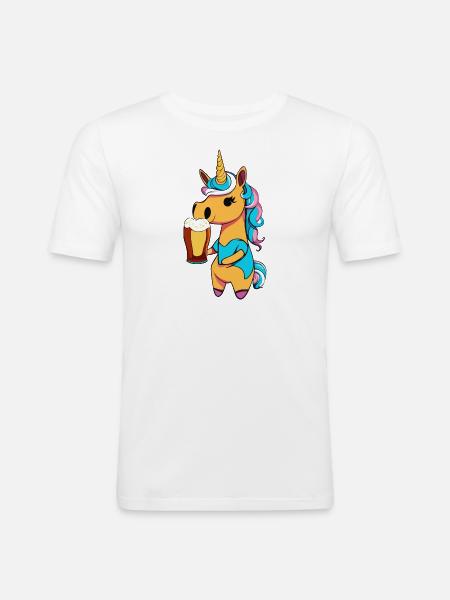 Einhorn mit Bier - Männer Slim Fit T-Shirt - Weiß