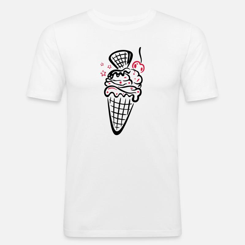 Eis, Eiswaffel mit Kirsche - Männer Slim Fit T-Shirt - Weiß
