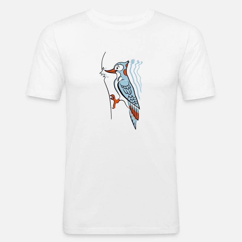 Specht hackt rum - Männer Slim Fit T-Shirt - Weiß