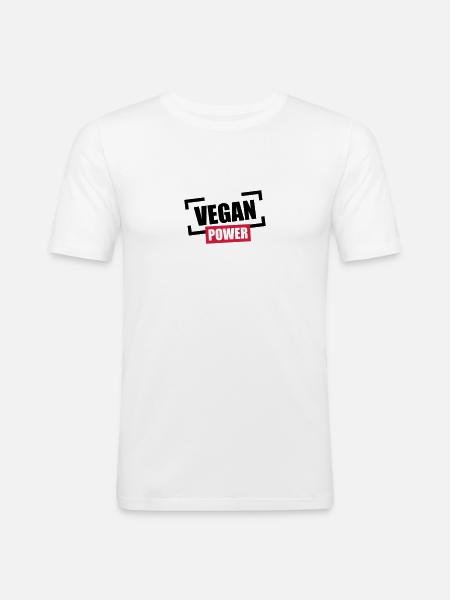 Vegan Power Stempel Logo - Men's Slim Fit T-Shirt - white