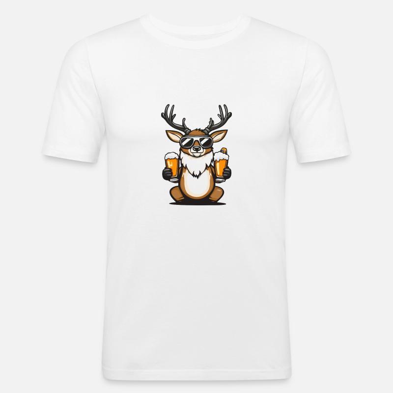 Hirsch Apres Ski Bier Comic - Männer Slim Fit T-Shirt - Weiß