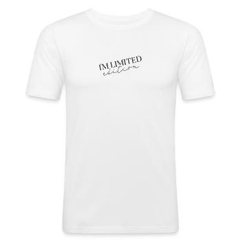 Chemise Typographie Minimaliste Édition Illimitée - T-shirt près du corps Homme - blanc - Devant - Nik (191cm)
