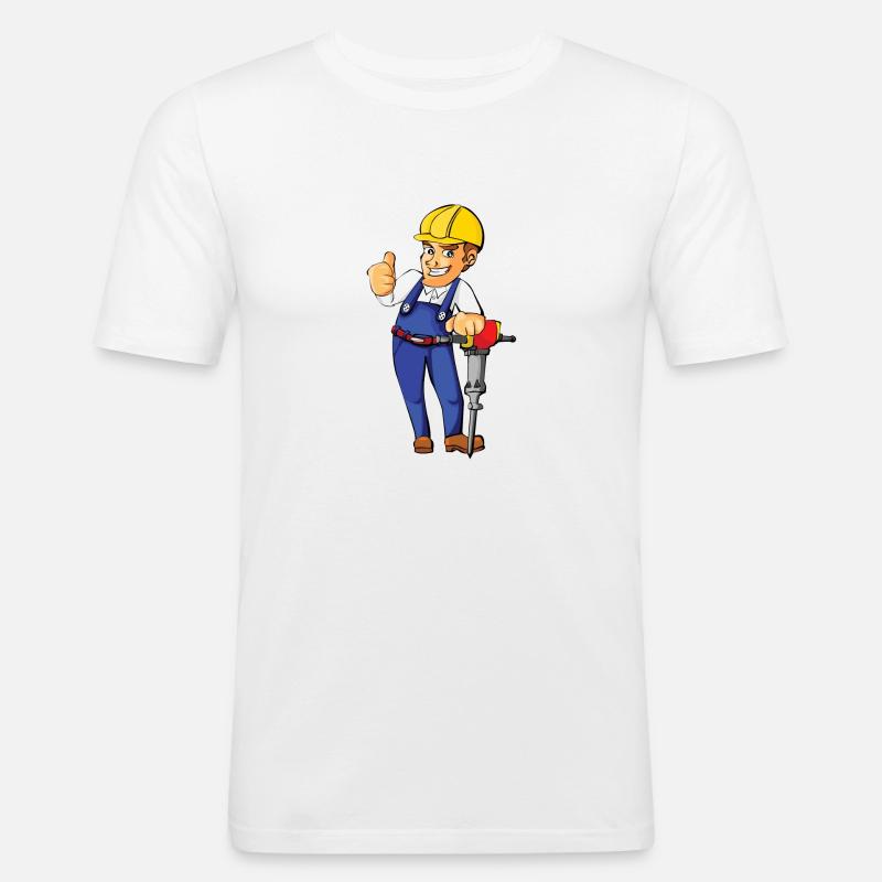 construction worker bauarbeiter strassenbau2 - Männer Slim Fit T-Shirt - Weiß