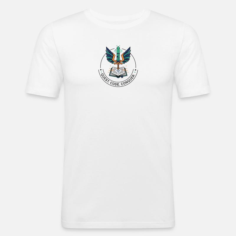 Quest. Code. Conquer Emblem - Männer Slim Fit T-Shirt - Weiß