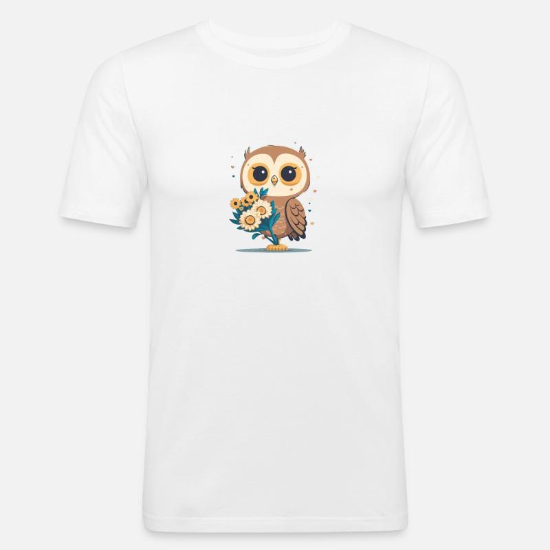 Süße Eule im Blumenwald 3 - Männer Slim Fit T-Shirt - Weiß