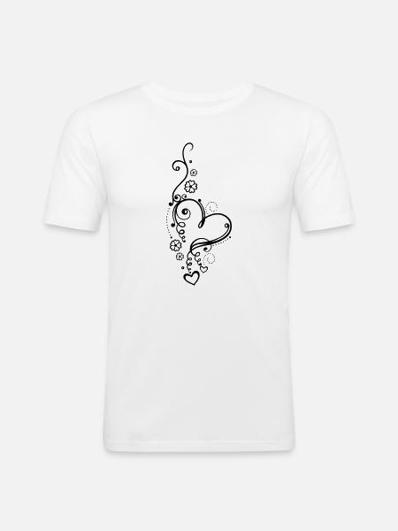 Corazón grande con pequeños corazones y flores - Camiseta ajustada hombre - blanco