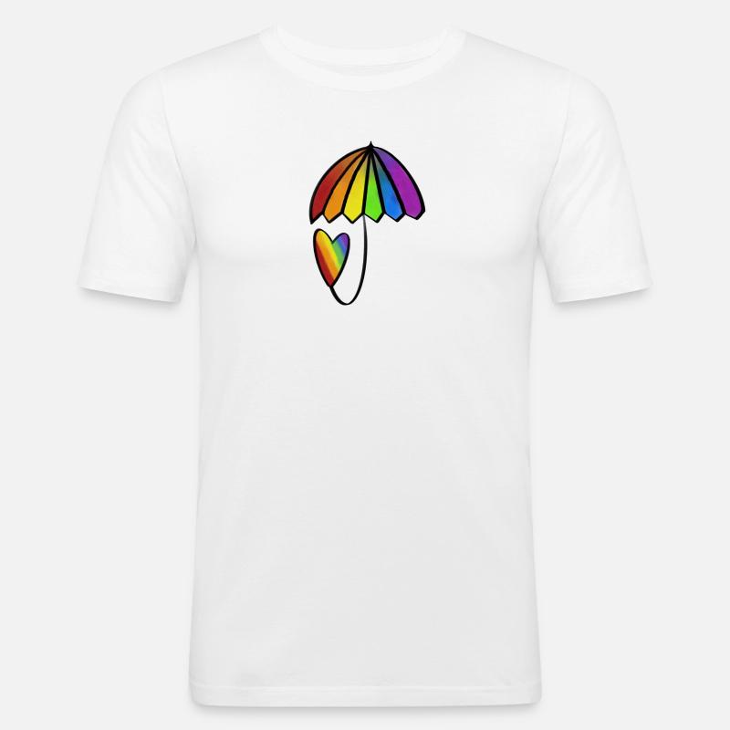 Regenbogen Herz mit Schirm - Männer Slim Fit T-Shirt - Weiß