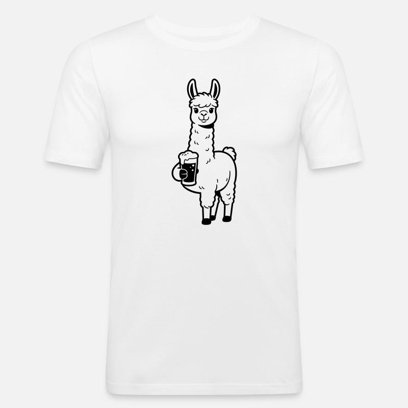 Llama mit Bier - Männer Slim Fit T-Shirt - Weiß