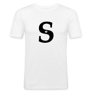 Lettre S Lettre initiale - T-shirt près du corps Homme - blanc - Devant - Nik (191cm)