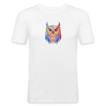 Bunte Eule - Männer Slim Fit T-Shirt - Weiß - Vorne - Nik (191cm)