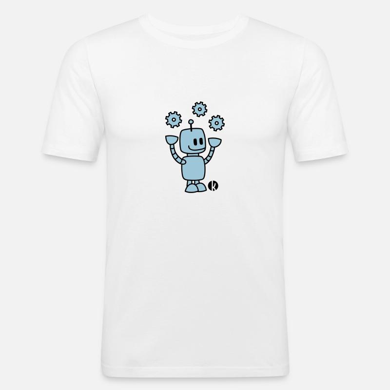 Happy Robot (2c) - Männer Slim Fit T-Shirt - Weiß