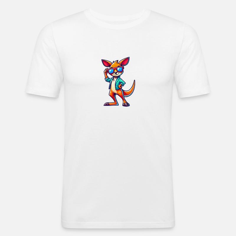 Kangaroo Comic Sonnenbrille - Männer Slim Fit T-Shirt - Weiß
