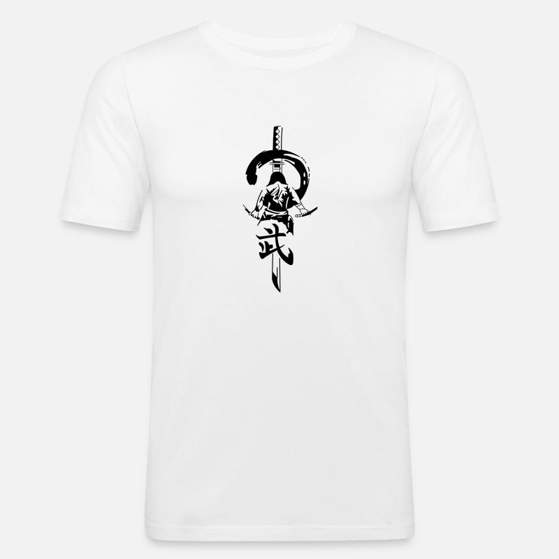 Samurai - Katana - Männer Slim Fit T-Shirt - Weiß